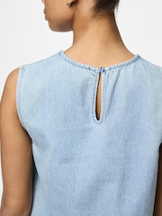 PIECES Blue Sleeveless Denim Dress - Image 3 of 4