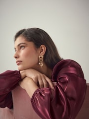 Gold Tone Heart Charm Cluster Drop Earrings - Image 2 of 6