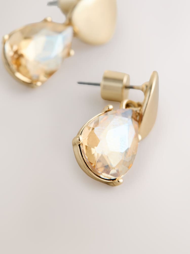 Gold Tone Sparkle Drop Stud Earrings - Image 2 of 3 Gold Tone Sparkle Drop Stud Earrings - Image 2 of 3
