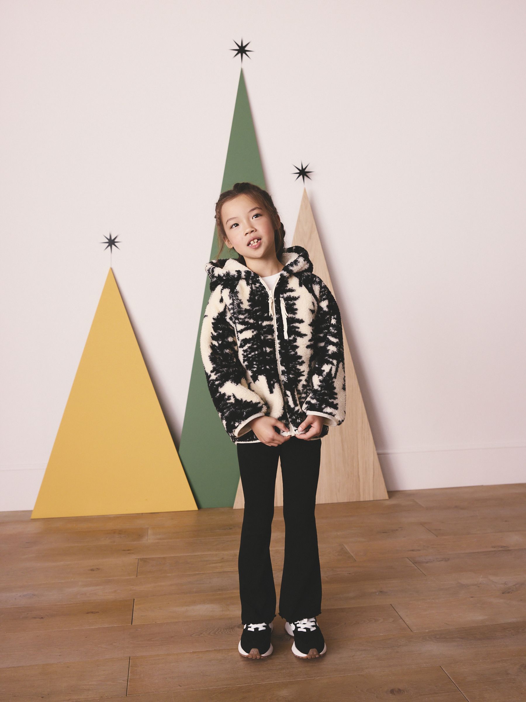 Buy Black/Cream Tree Print Matching Family Hooded Zip Borg Fleece