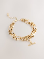 Gold Tone Double Row T-Bar Bracelet - Image 1 of 3