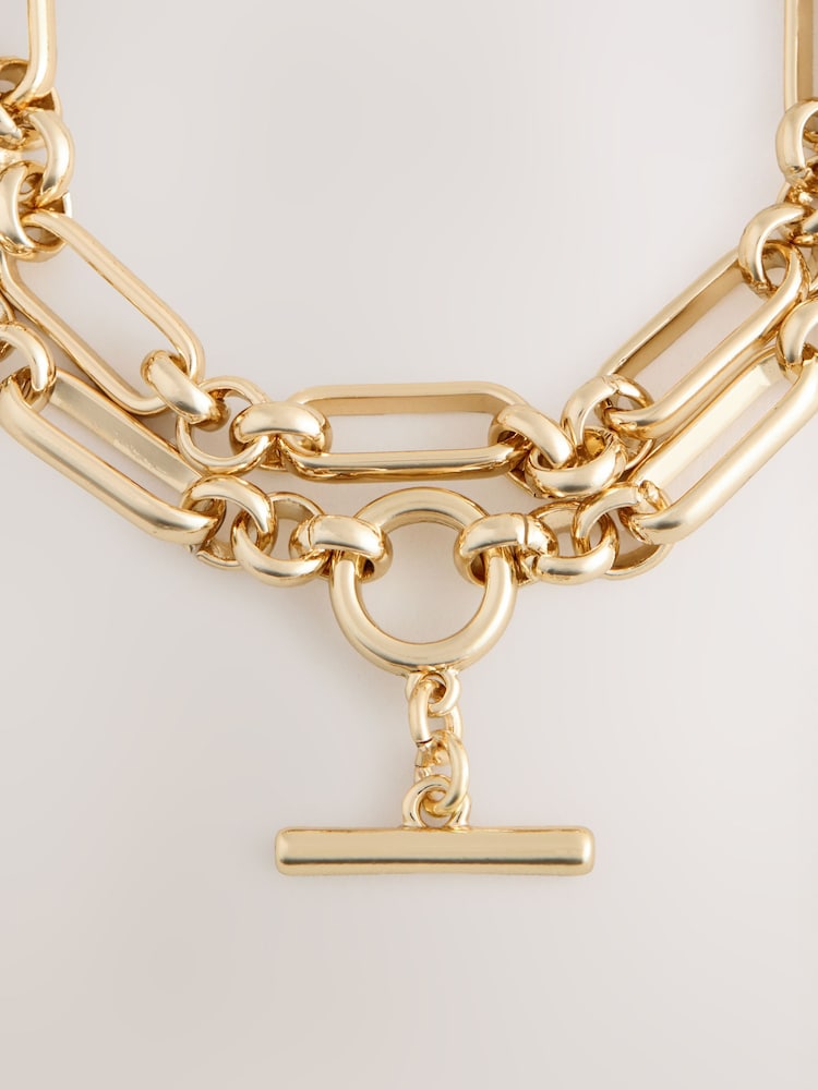 Gold Tone Double Row T-Bar Bracelet - Image 2 of 3