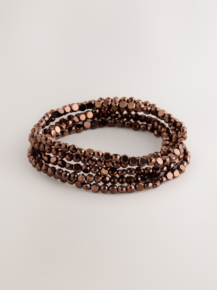 بني - Flat Facetted Bead Stretch Bracelet Pack - صورة 1 من 3