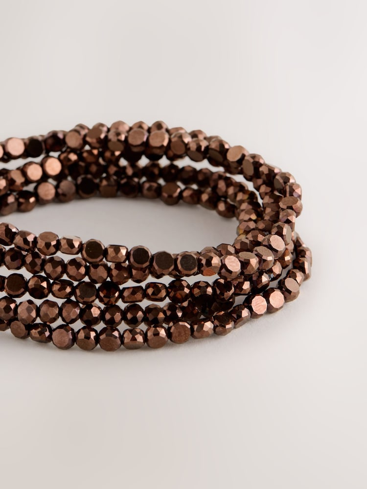 بني - Flat Facetted Bead Stretch Bracelet Pack - صورة 2 من 3
