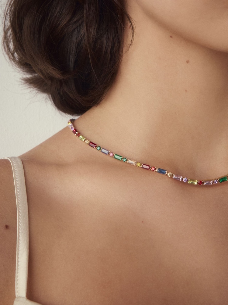 Multi Fine Sparkle Baguette Necklace - Image 2 of 8