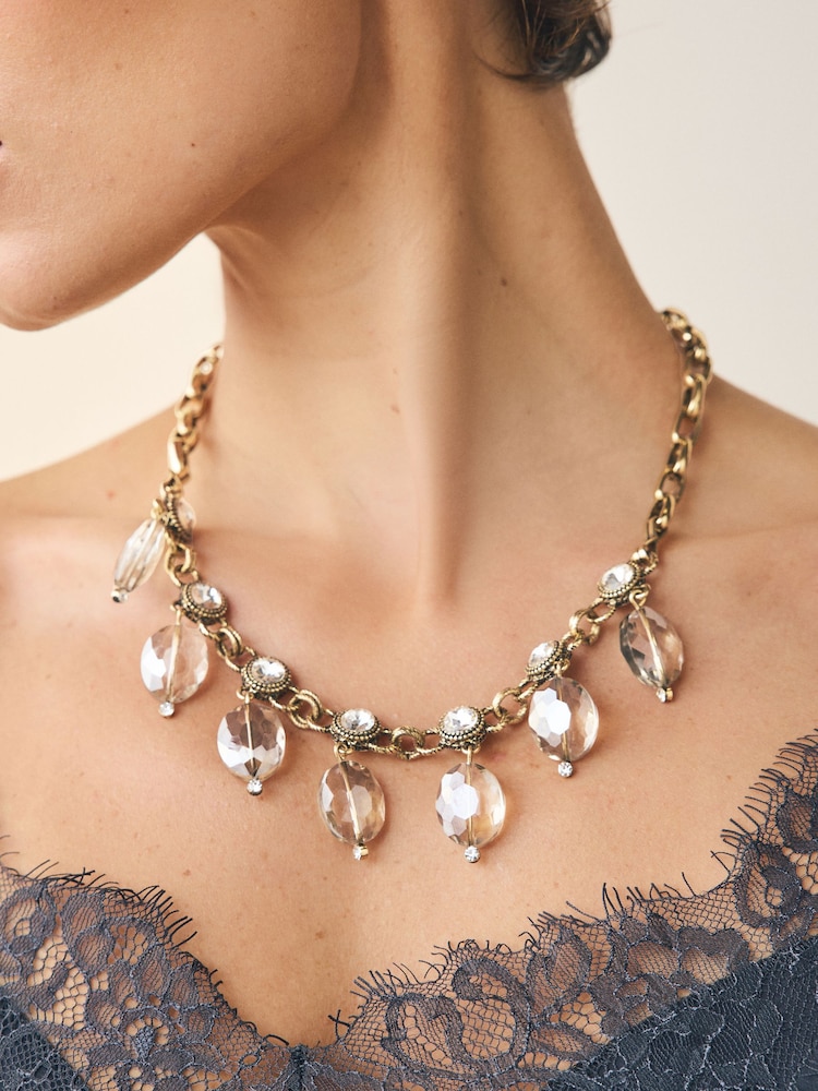Gold Tone Statement Sparkle Stone Drop Necklace - Image 5 of 5