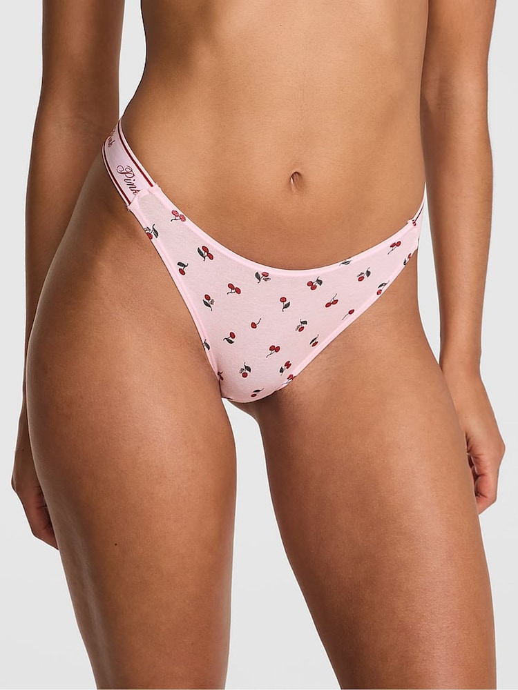 Victoria's Secret PINK Pink Cherry Print Thong Cotton Logo Knickers - Image 1 of 3 Victoria's Secret PINK Pink Cherry Print Thong Cotton Logo Knickers - Image 1 of 3