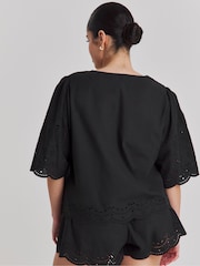 Simply Be Black Broderie Tie Front Beach Cover ups - Image 2 of 6