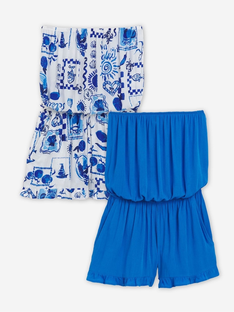 Simply Be Blue Value Bandeau Beach Playsuits 2 Pack - Image 1 of 4