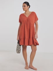 Simply Be Brown 100% Cotton Beach To Beach Mini Dress - Image 1 of 4