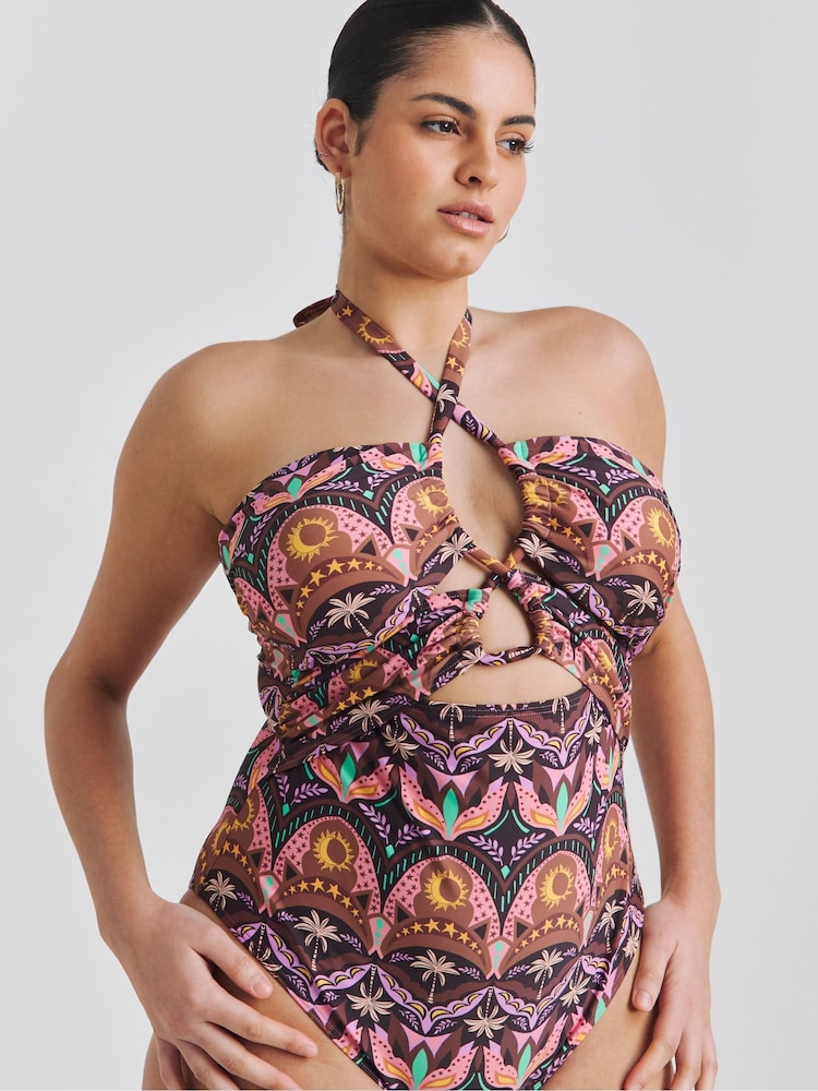 Simply Be Pink Cut Out Detail Swimsuit - Image 1 of 4