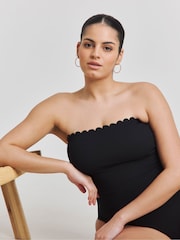 Simply Be Black Magisculpt Contour Me Scalloped Edge Bandeau Swimsuit - Image 1 of 4