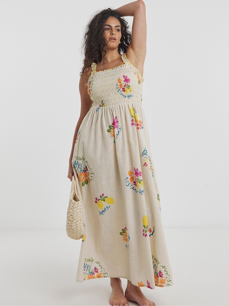 Simply Be Shirred Midi Beach 100% Cotton Dress - Imagen 1 de 4