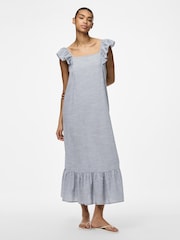 PIECES Blue Frill Sleeve Square Neck Maxi Dress - Image 1 of 4