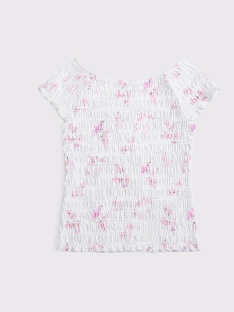 Abercrombie & Fitch Cropped Smocked White T-Shirt - Image 1 of 1