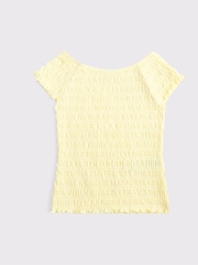 Abercrombie & Fitch Yellow Cropped Smocked T-Shirt - Image 1 of 1