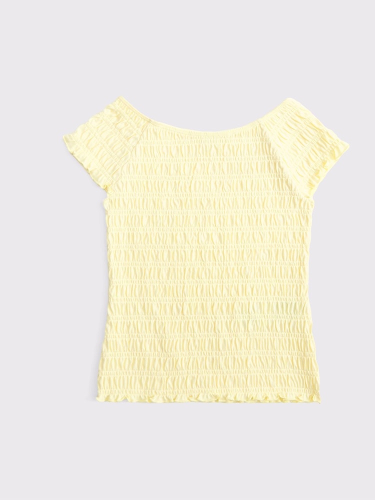 Abercrombie & Fitch Yellow Cropped Smocked T-Shirt - Image 1 of 1 Abercrombie & Fitch Yellow Cropped Smocked T-Shirt - Image 1 of 1