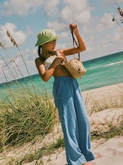 Abercrombie & Fitch Blue Alto Rise Ultra Wide Leg Linen Blend Trousers - Imagen 1 de 2