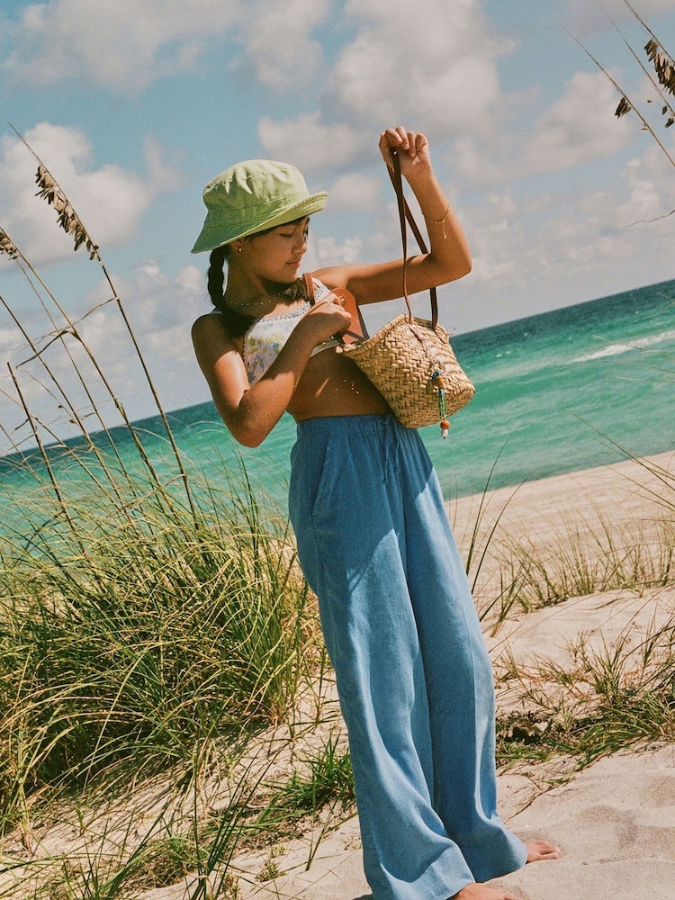 Abercrombie & Fitch Blue Alto Rise Ultra Wide Leg Linen Blend Trousers - Imagen 1 de 2