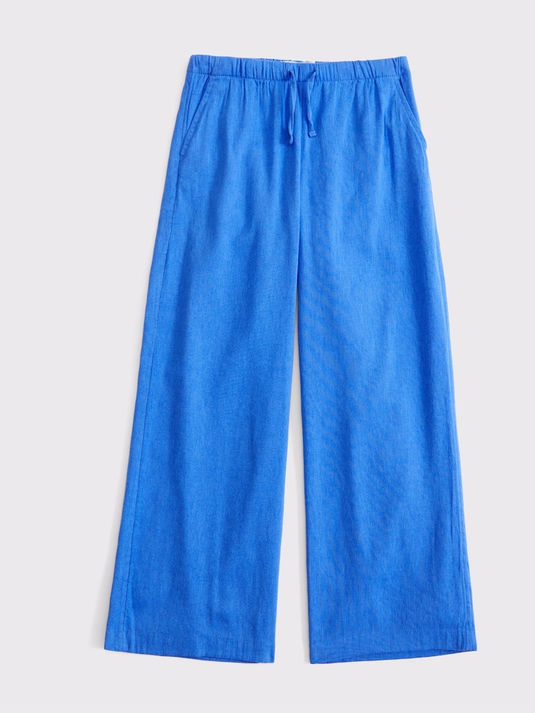Abercrombie & Fitch Blue Alto Rise Ultra Wide Leg Linen Blend Trousers - Imagen 2 de 2