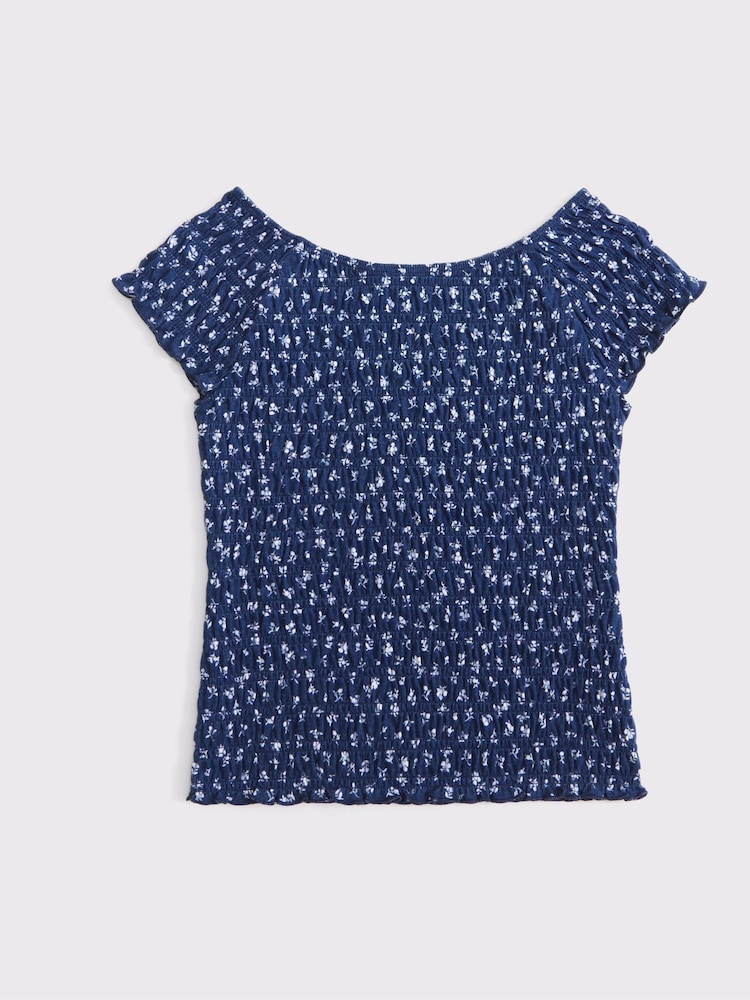 Abercrombie & Fitch Cropped Smocked T-Shirt - Image 1 of 1 Abercrombie & Fitch Cropped Smocked T-Shirt - Image 1 of 1
