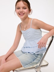 Abercrombie & Fitch Blue Eyelet Babydoll Top - Image 6 of 8