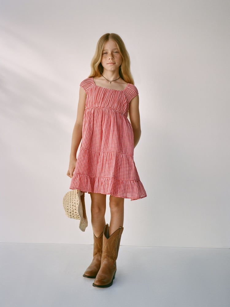 Abercrombie & Fitch Red Abercrombie & Fitch Red Gingham Tiered Mini Dress - Image 2 of 3