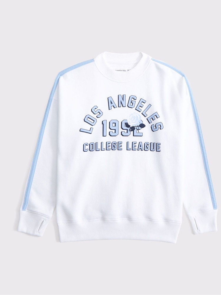Abercrombie & Fitch Cropped Graphic Print Off The Shoulder White Jumper - Image 1 of 1