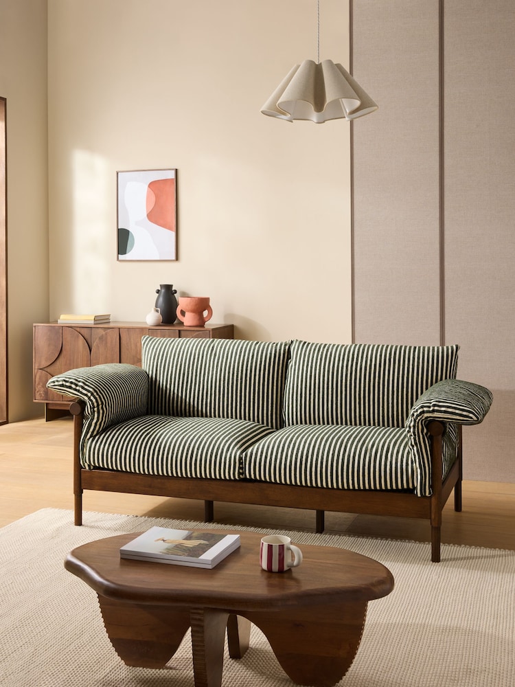 MADE.COM Dark Green Boucle Stripe Solen Sofa - Image 1 of 3 MADE.COM Dark Green Boucle Stripe Solen Sofa - Image 1 of 3