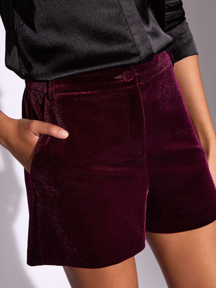 Lipsy Cherry Red Velvet Tailored Shorts - Image 1 of 4