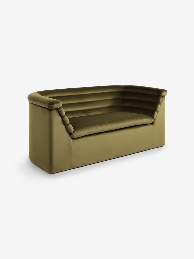 MADE.COM Olive Green Velvet Lineari 2 Seater Sofa - Image 1 of 2 MADE.COM Olive Green Velvet Lineari 2 Seater Sofa - Image 1 of 2