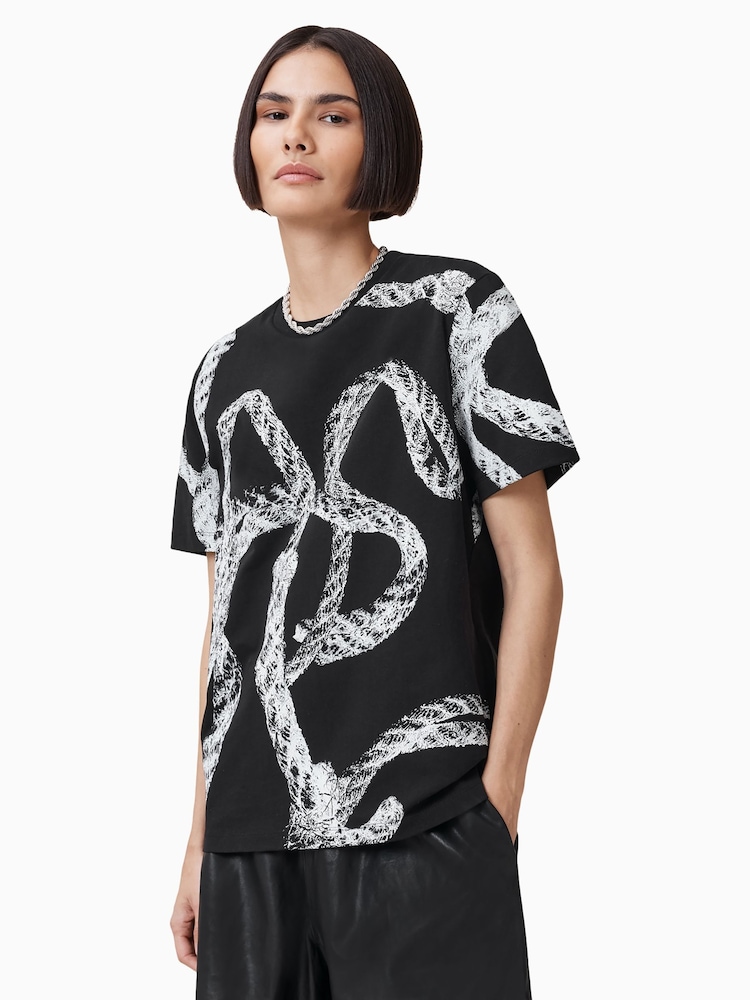 AllSaints Black Halyard Cotton T-Shirt - Image 1 of 7