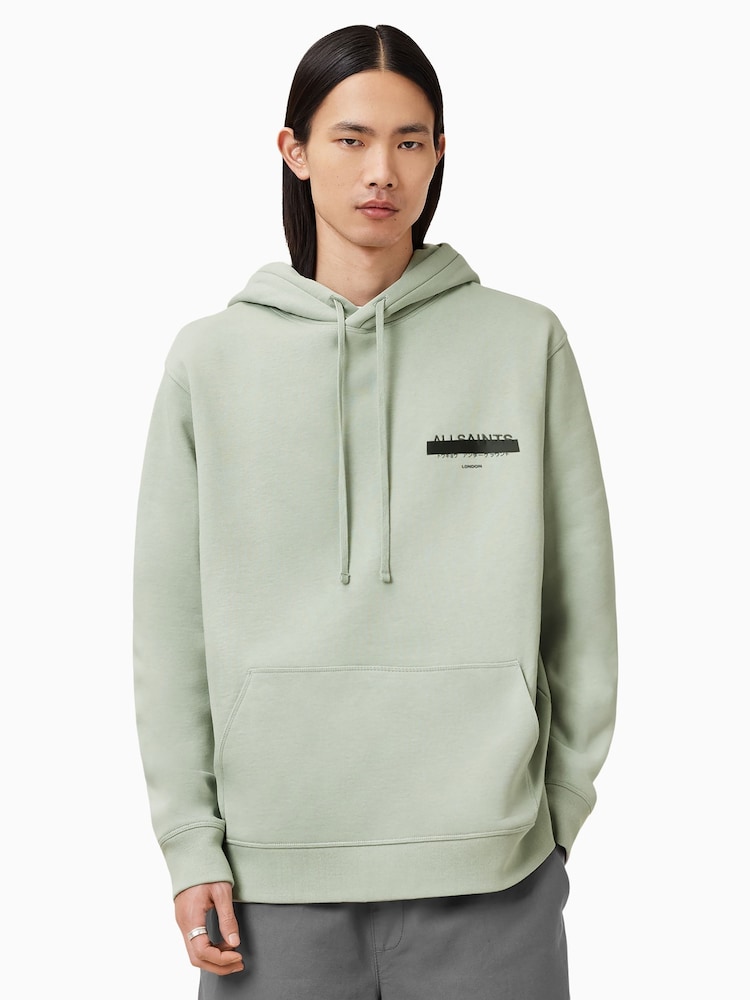 AllSaints Green Redact Over The Head Hoodie - Image 1 of 8