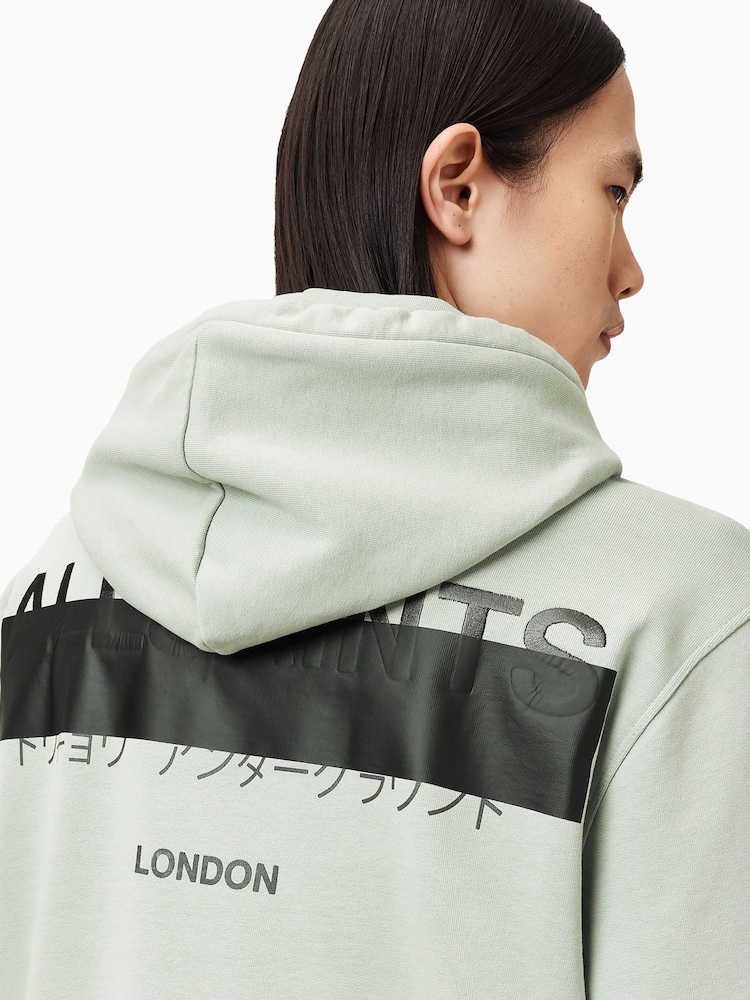 AllSaints Green Redact Over The Head Hoodie - Image 2 of 8