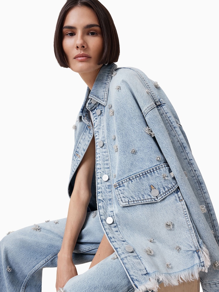 AllSaints Blue Hettie Emb Shacket - Image 2 of 8 AllSaints Blue Hettie Emb Shacket - Image 2 of 8