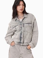AllSaints Grey Chlo Studded Jacket - Image 1 of 9