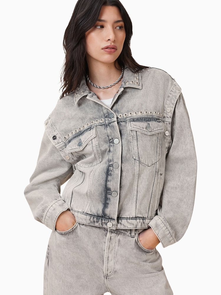 AllSaints Grey Chlo Studded Jacket - Image 1 of 9