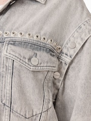 AllSaints Grey Chlo Studded Jacket - Image 8 of 9