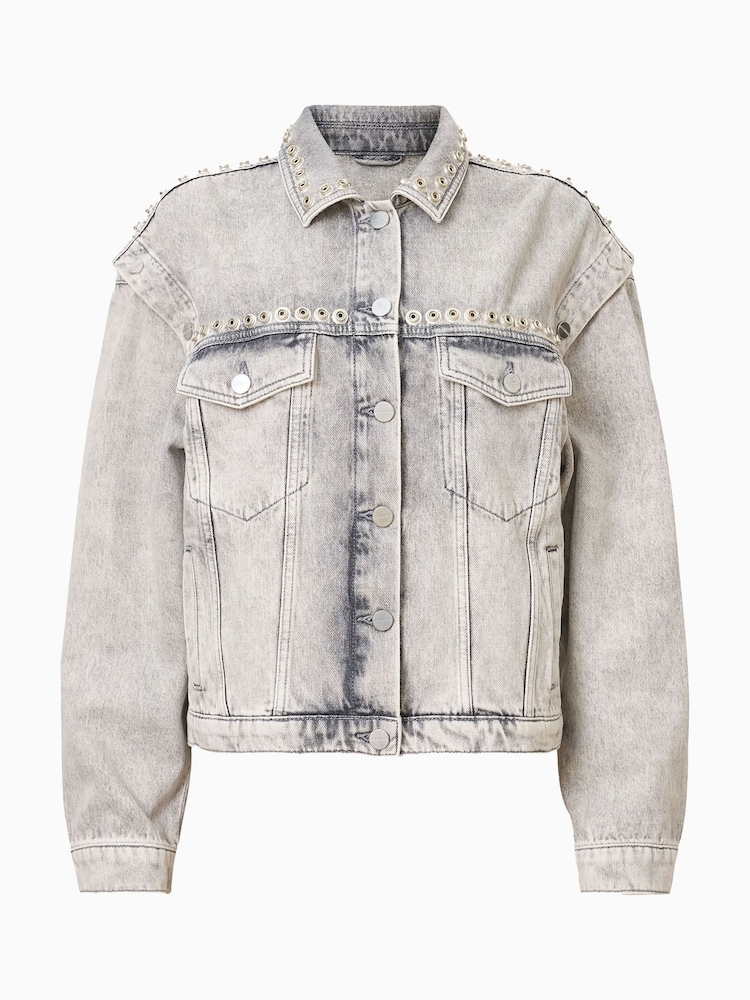AllSaints Grey Chlo Studded Jacket - Image 9 of 9