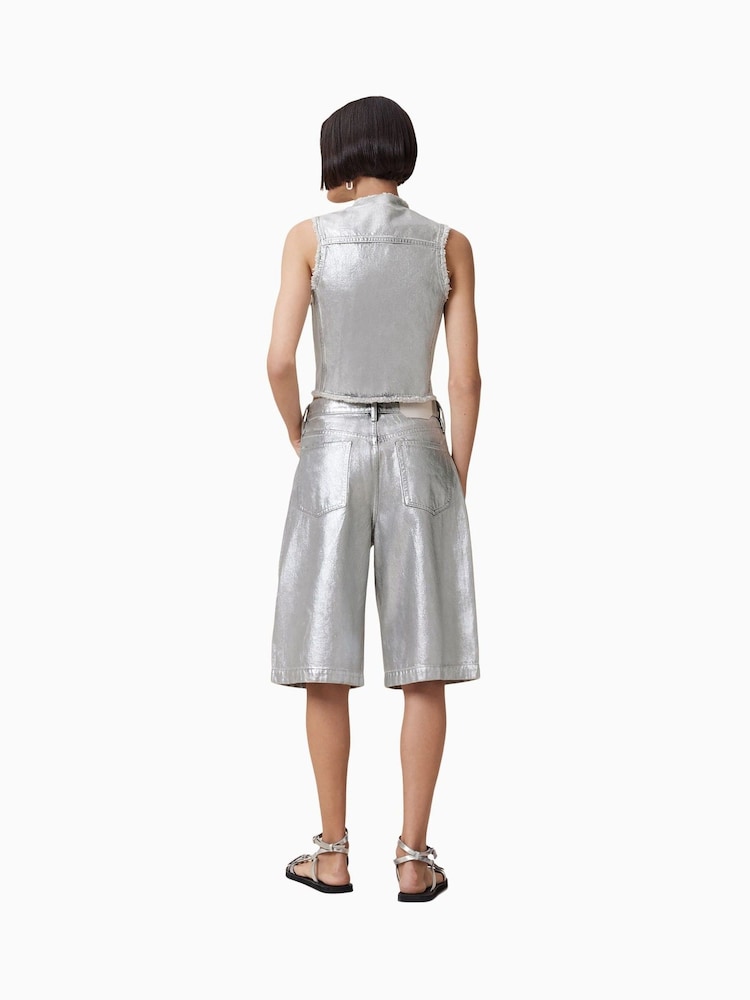 AllSaints Grey Louie Long 100% Cotton Shorts - Image 2 of 8