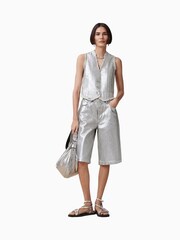 AllSaints Grey Louie Long 100% Cotton Shorts - Image 3 of 8