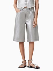 AllSaints Grey Louie Long 100% Cotton Shorts - Image 4 of 8