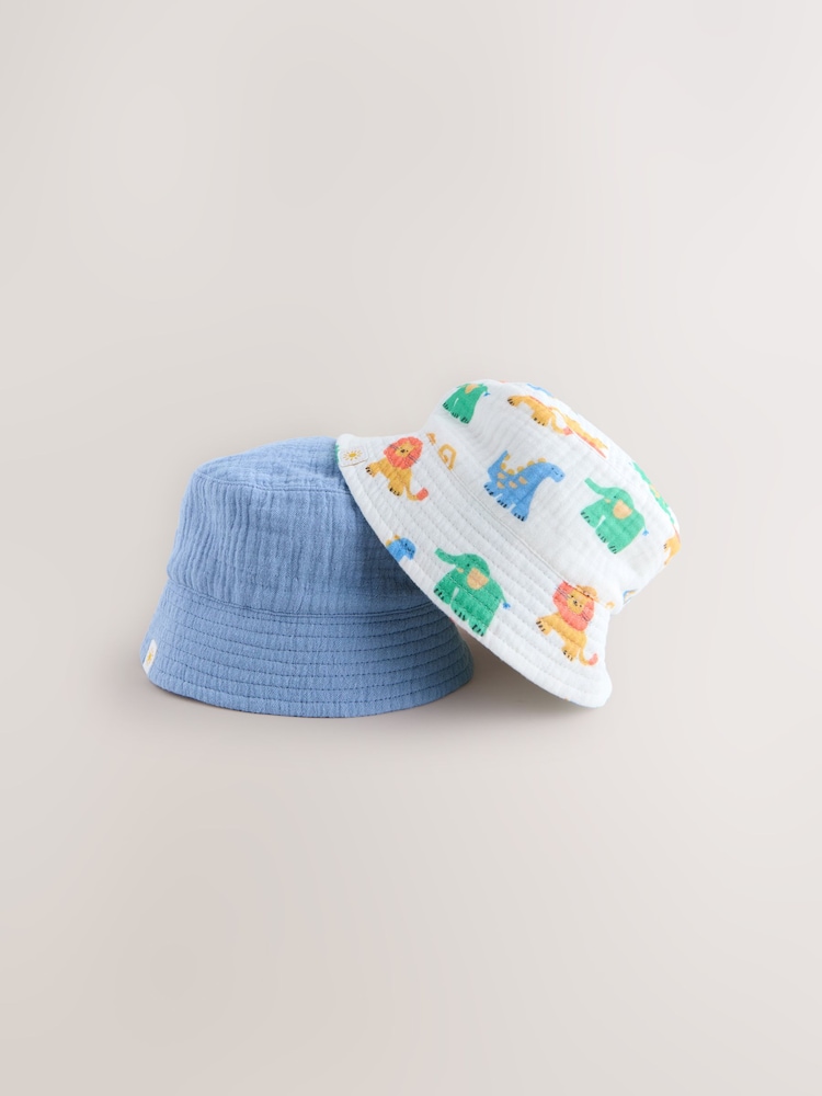 Blue Colbalt Baby Bucket Hats 2 Pack (0mths-2yrs) - Image 1 of 3 Blue Colbalt Baby Bucket Hats 2 Pack (0mths-2yrs) - Image 1 of 3