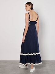 Apricot Blue Rick Rack Trim Trapeze Midaxi 100% Cotton Dress - Image 2 of 4