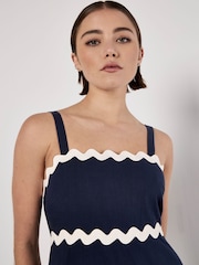 Apricot Blue Rick Rack Trim Trapeze Midaxi 100% Cotton Dress - Image 3 of 4