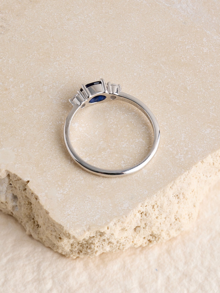 Sterling Silver Sapphire Coloured Stone Ring - Image 3 of 3