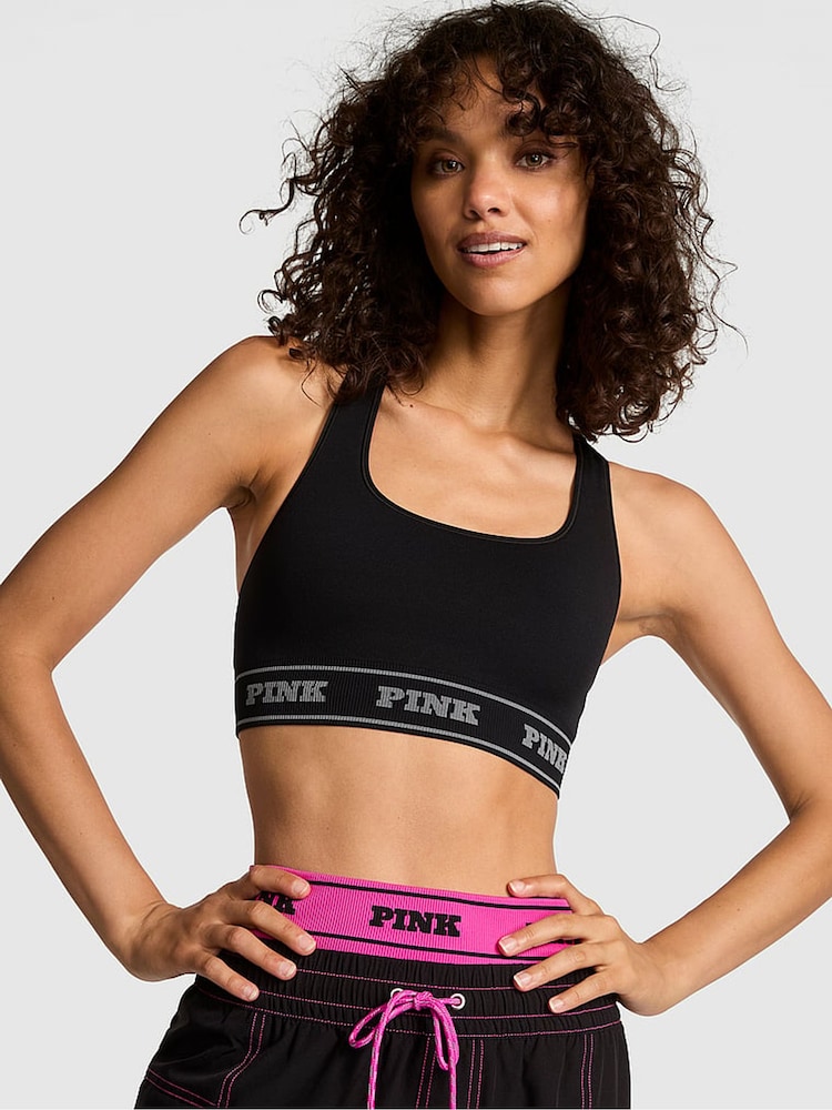 Victoria's Secret PINK Black Rose Print Reversible Sports Bra - Image 1 of 3