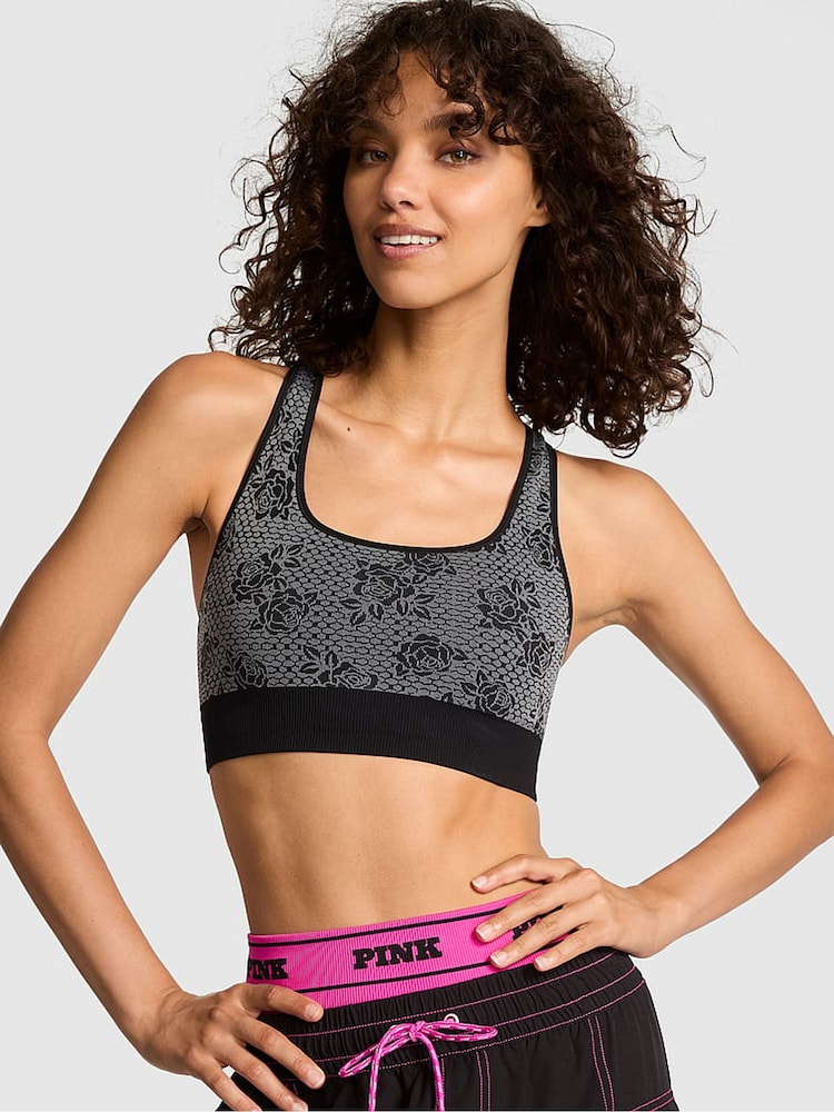 Victoria's Secret PINK Black Rose Print Reversible Sports Bra - Image 3 of 3 Victoria's Secret PINK Black Rose Print Reversible Sports Bra - Image 3 of 3