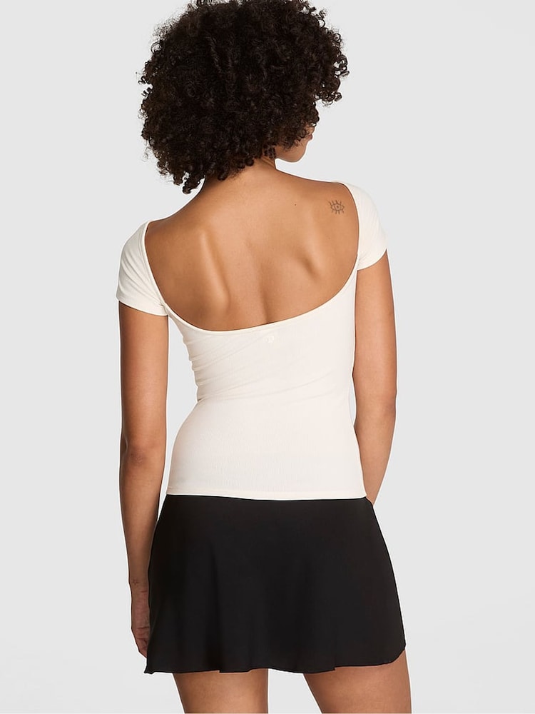 Victoria's Secret PINK Winter White Ribbed T-Shirt - Image 2 of 4 Victoria's Secret PINK Winter White Ribbed T-Shirt - Image 2 of 4