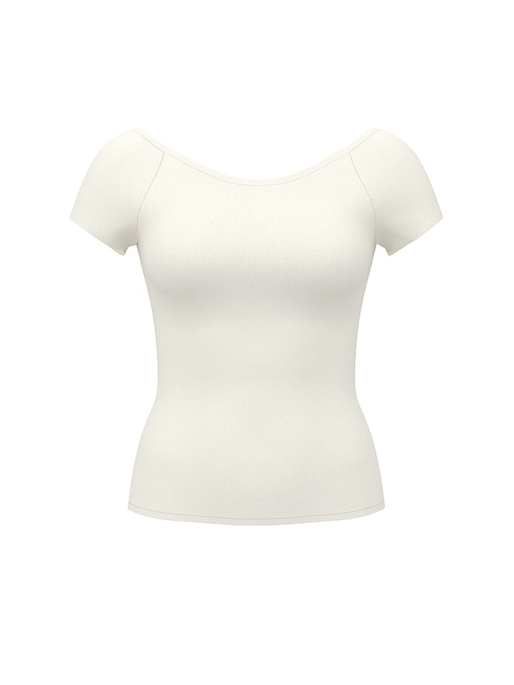 Victoria's Secret PINK Winter White Ribbed T-Shirt - Image 4 of 4
